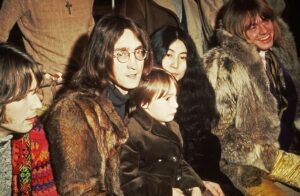 10th December 1968: Eric Clapton, John Lennon and son Julian, Yoko Ono and Brian Jones | Hulton Archive/Getty Images